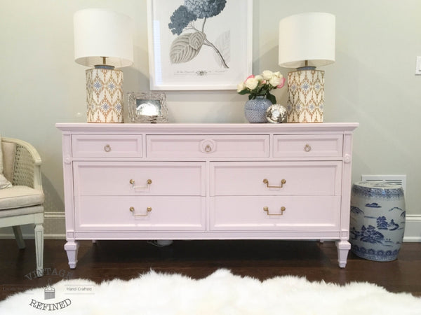 strapless open back dress Gray + Pink Speckled Laminate Lowboy Dresser – Rehaus