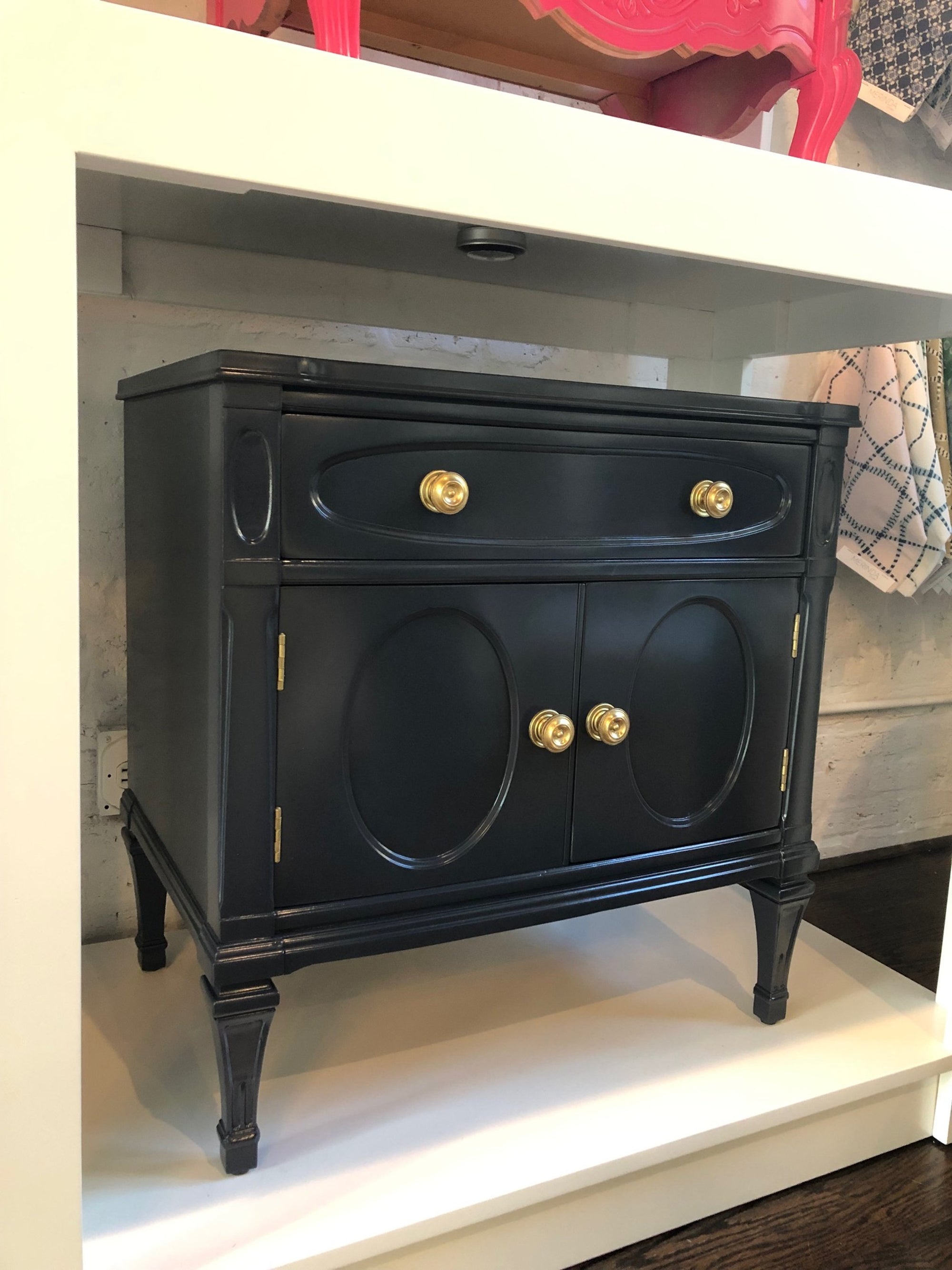 AVAILABLE: Navy Lacquered Nightstand