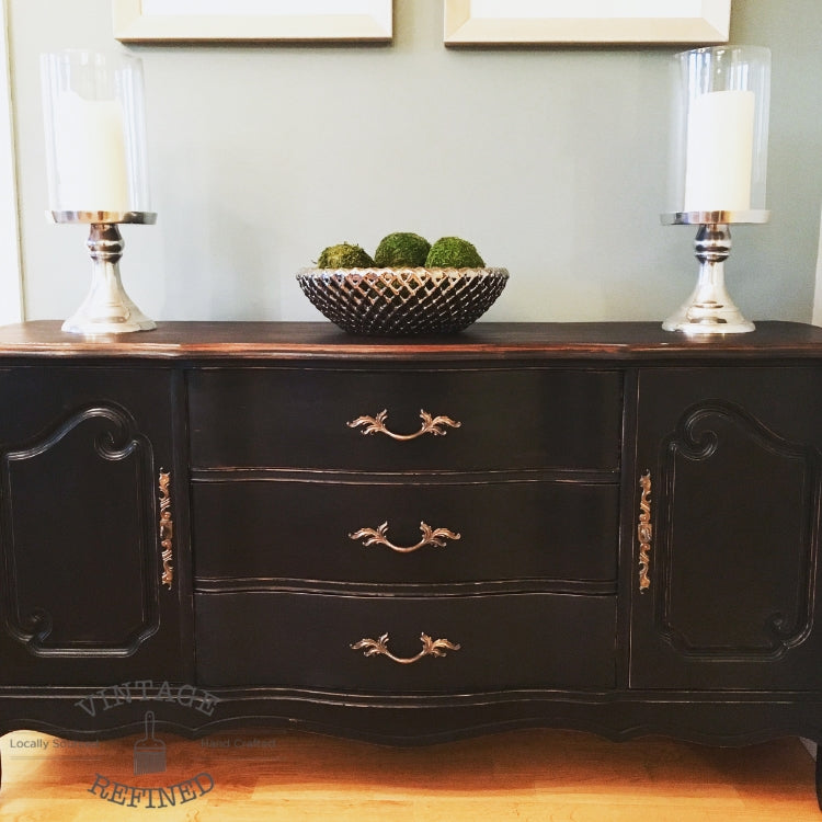Black French Provincial Buffet - Vintage Refined Black French Provincial Buffet - Vintage Refined