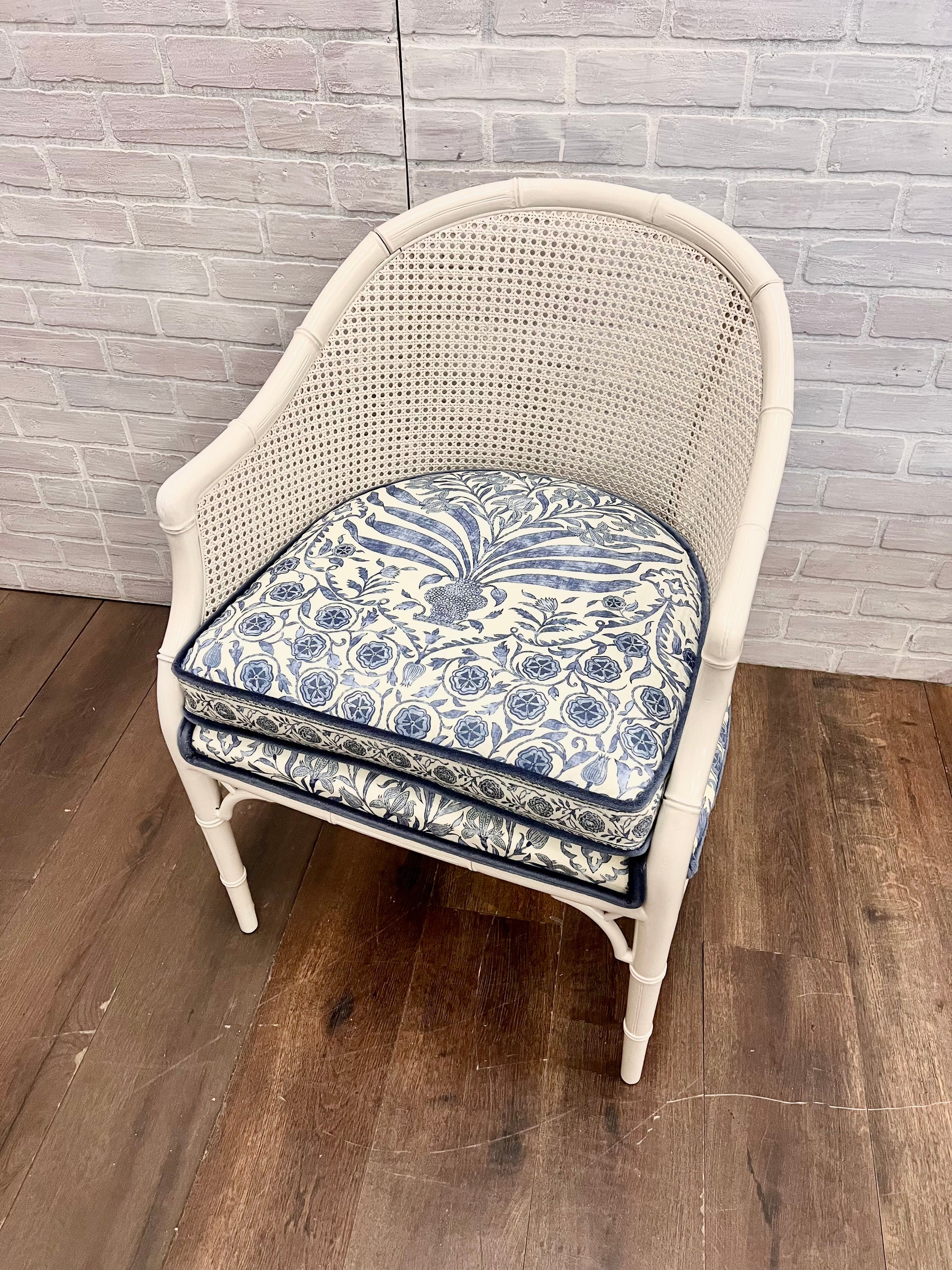 RESERVED: Bamboo Barrel Back Cane Accent Chair