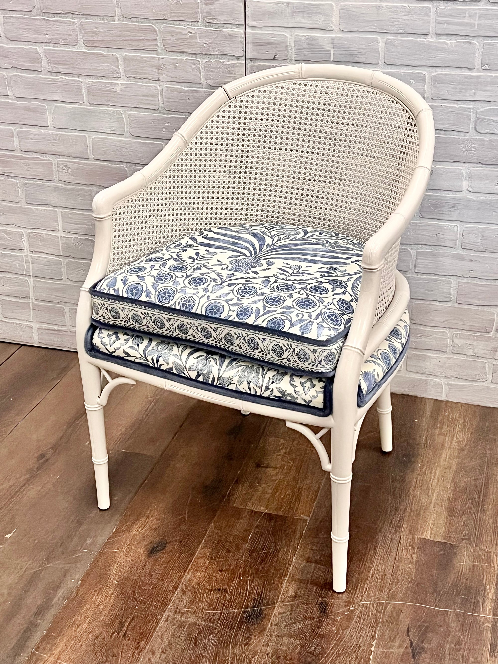 RESERVED: Bamboo Barrel Back Cane Accent Chair