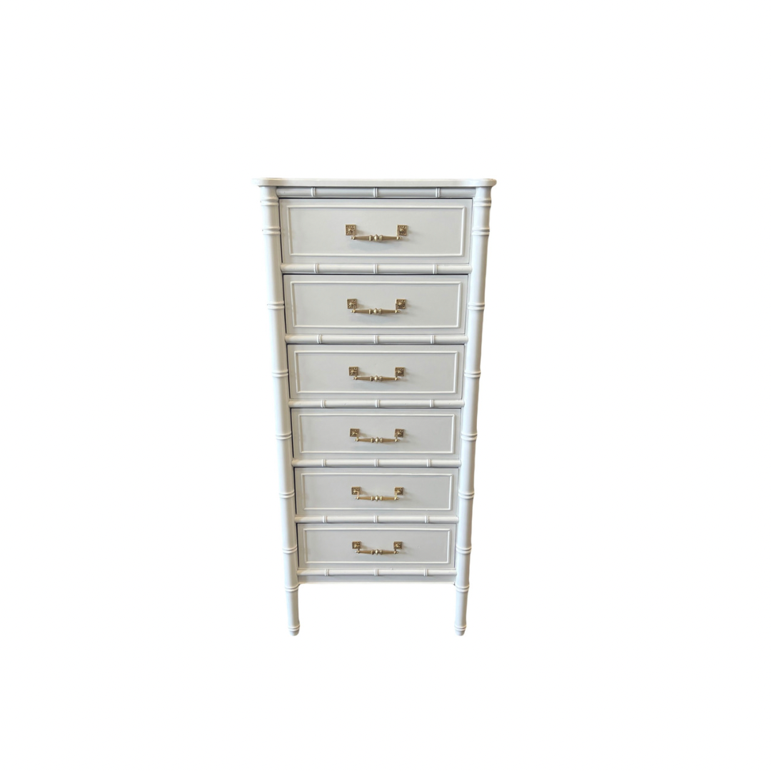 Off-White Lacquered Faux Bamboo Lingerie Chest - Vintage Refined Off-White Lacquered Faux Bamboo Lingerie Chest - Vintage Refined