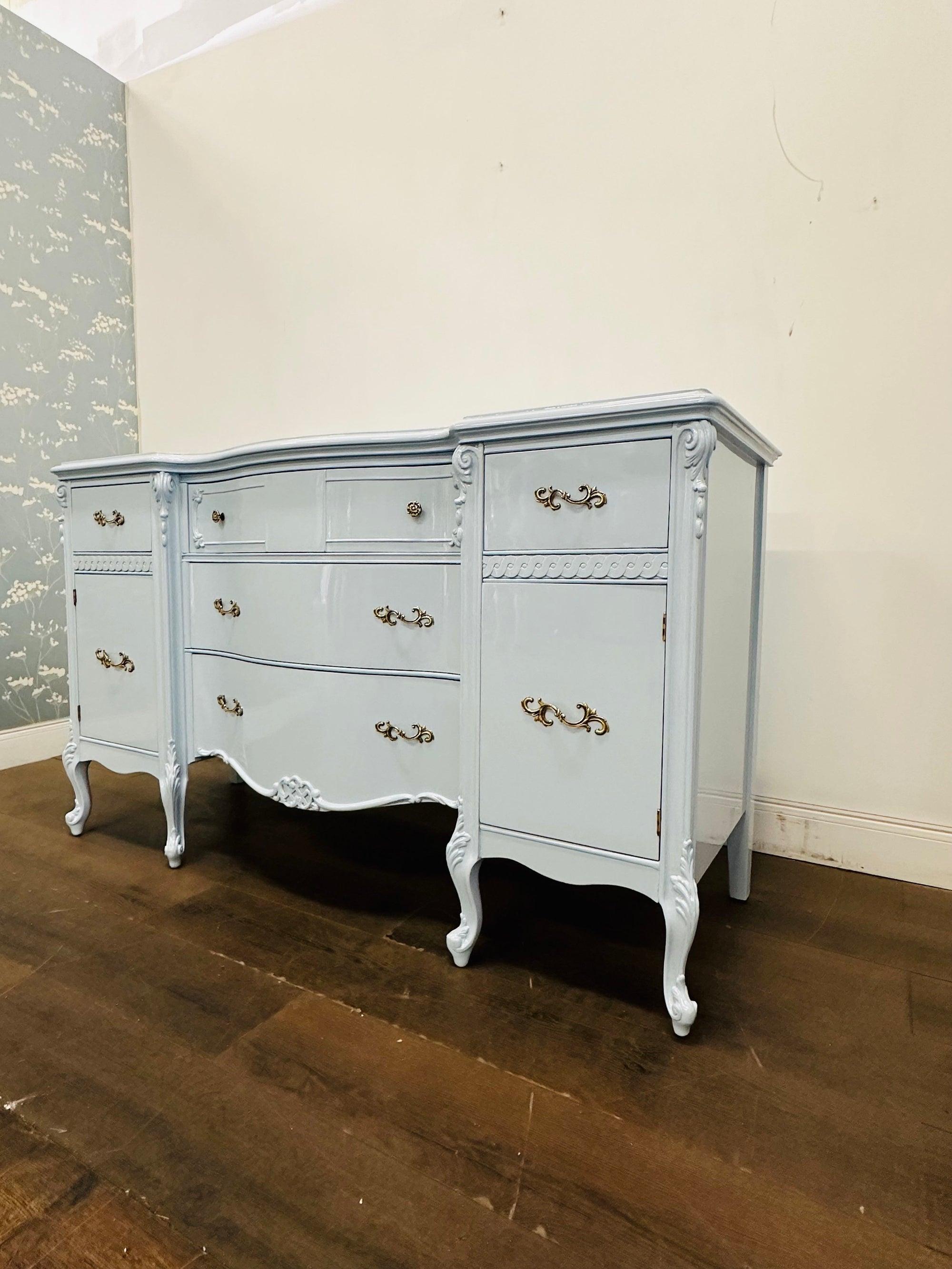 grey french provincial dresser SOLD French Provincial Dresser | 9-drawer Gray Console, Gold Hardware