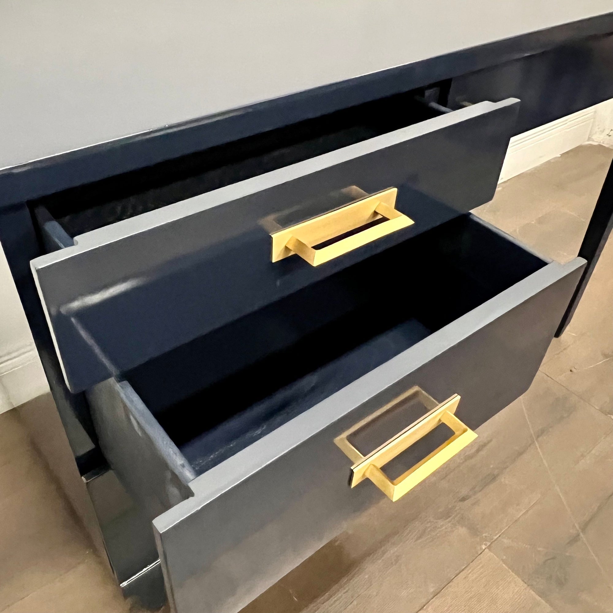 AVAILABLE: Navy Lacquered Mid-Century Modern Desk