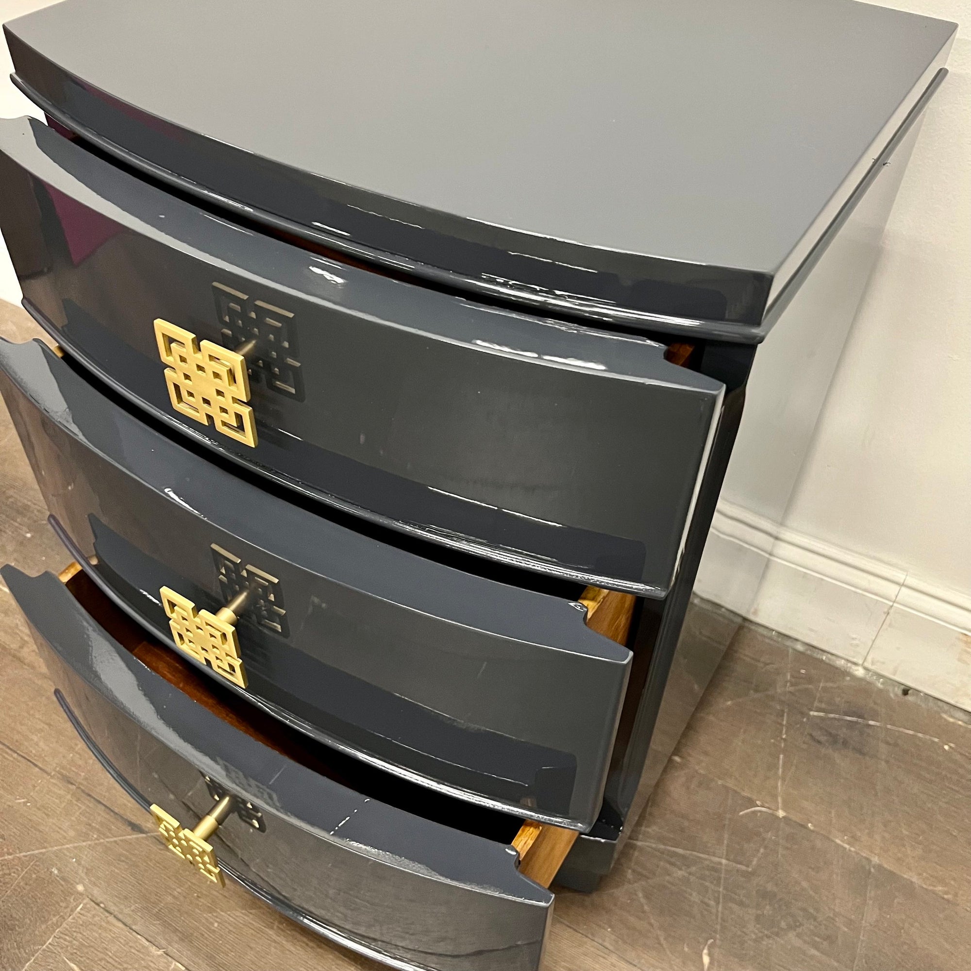 SOLD: Navy Lacquered Modern Nightstand