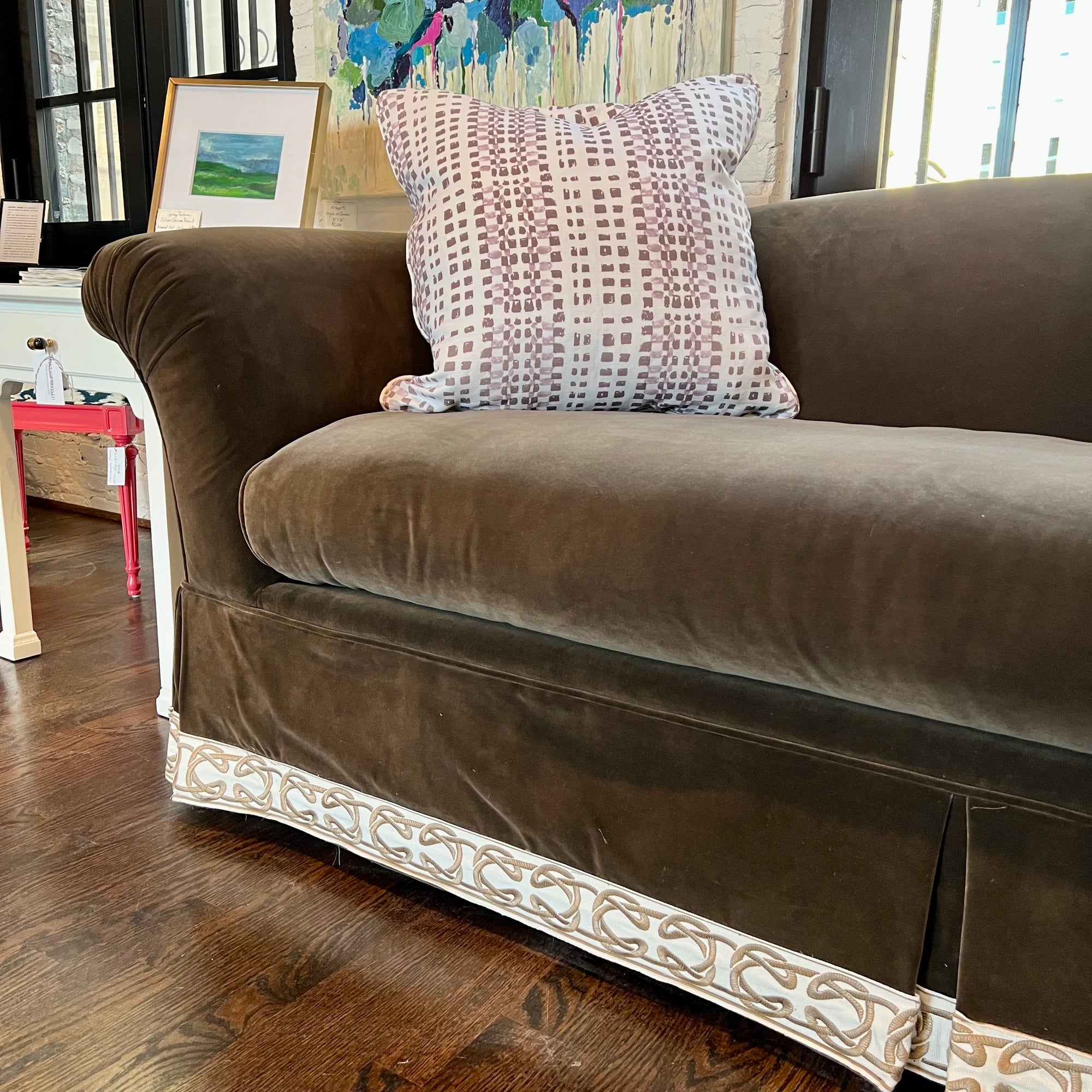 AVAILABLE: Brown Velvet Sofa