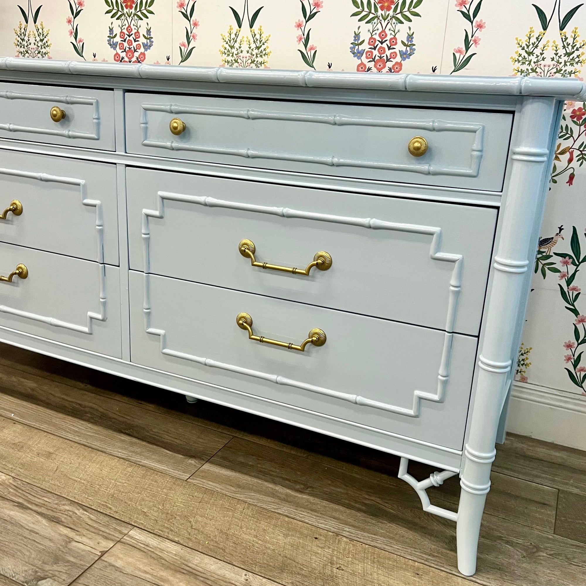 SOLD: Light Blue Thomasville Bamboo Dresser SOLD: Light Blue Thomasville Bamboo Dresser