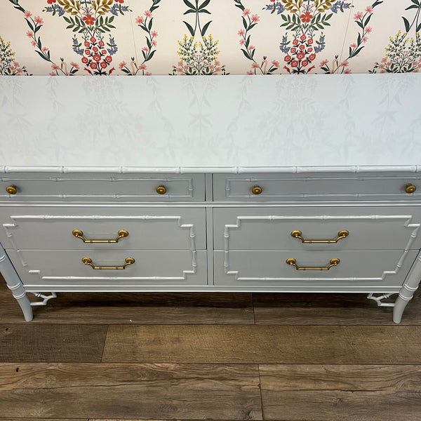 SOLD: Light Blue Thomasville Bamboo Dresser