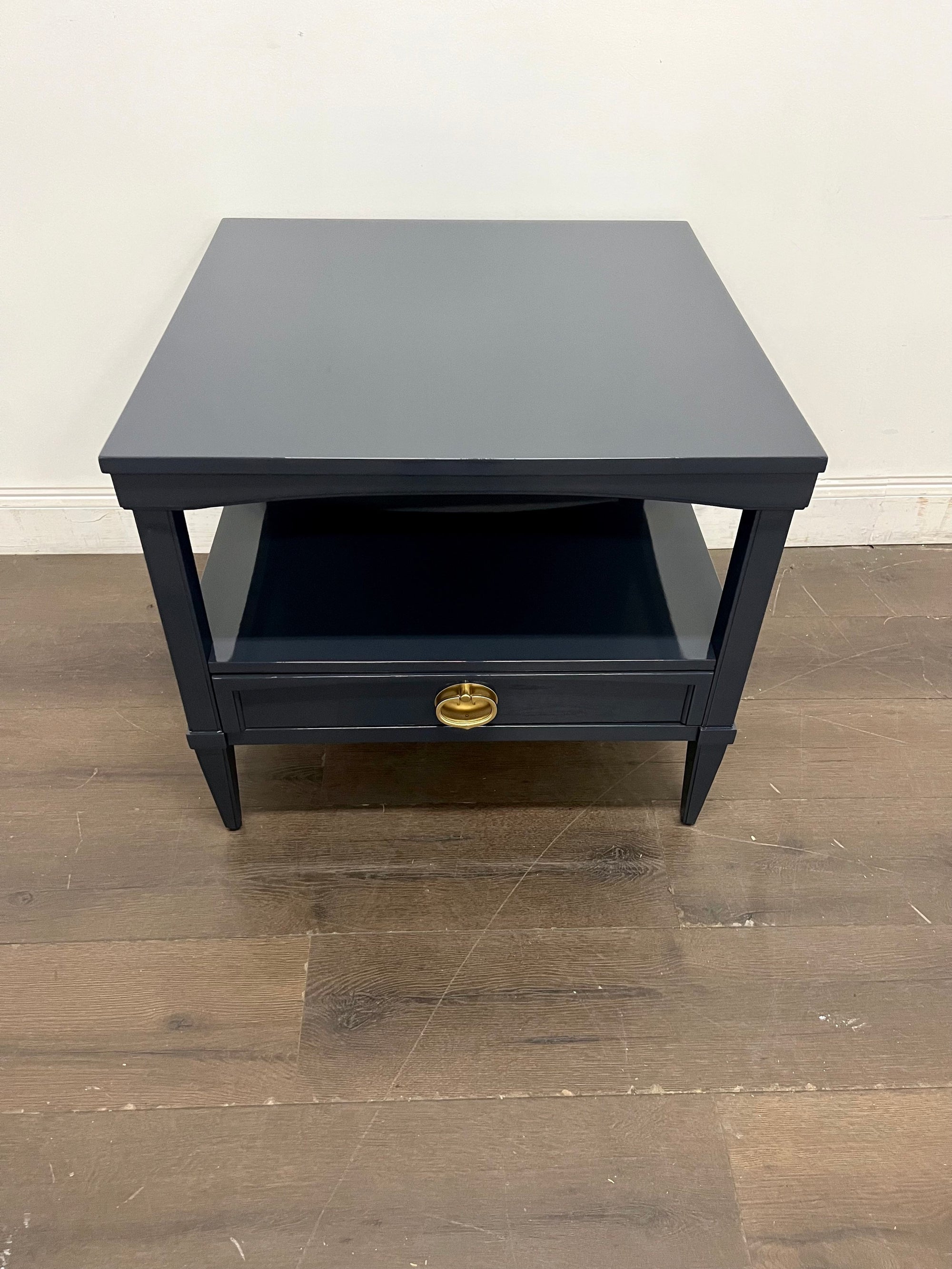 AVAILABLE: Navy Lacquered Transitional End Table