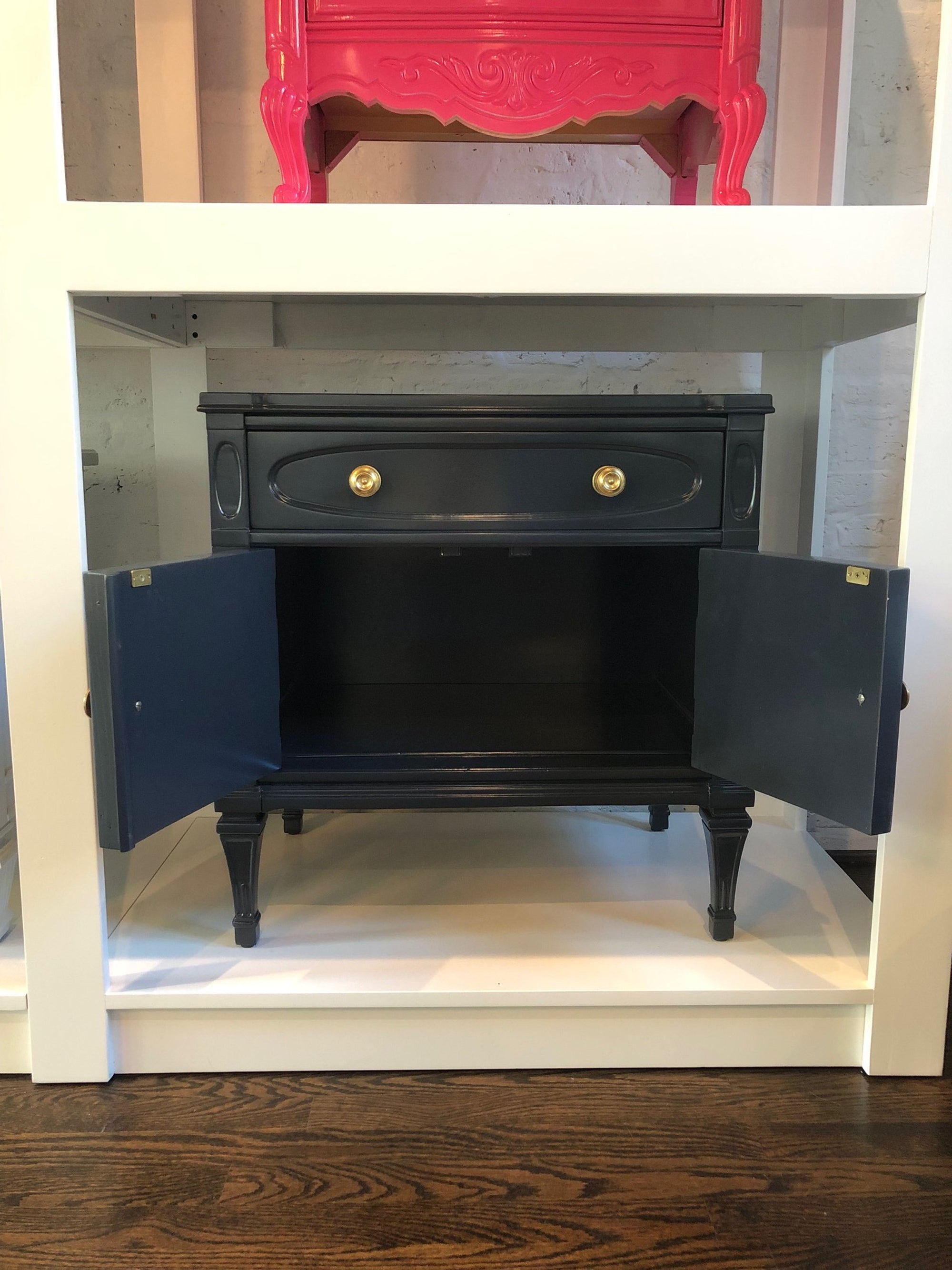 AVAILABLE: Navy Lacquered Nightstand