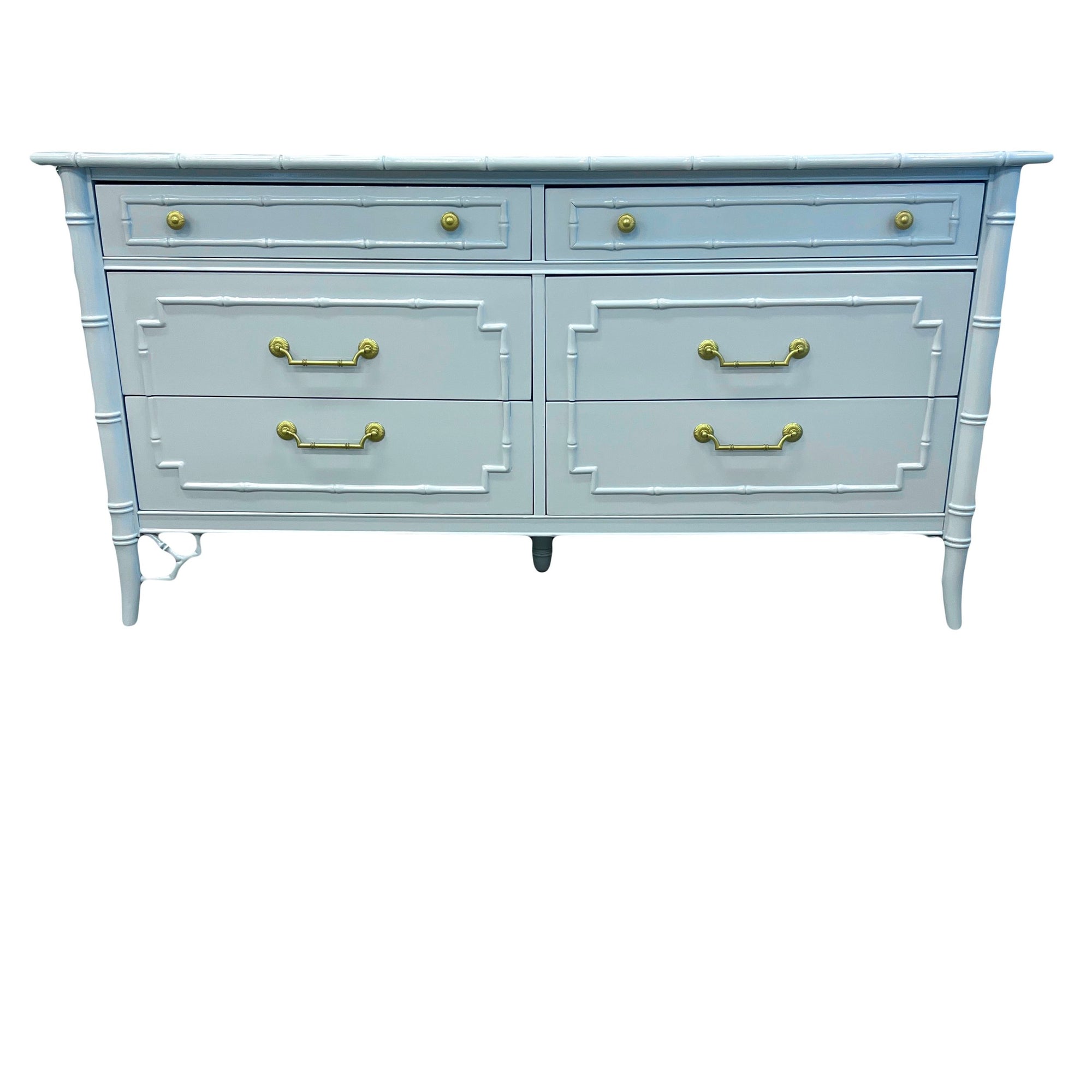 SOLD: Light Blue Thomasville Bamboo Dresser - Vintage Refined SOLD: Light Blue Thomasville Bamboo Dresser - Vintage Refined