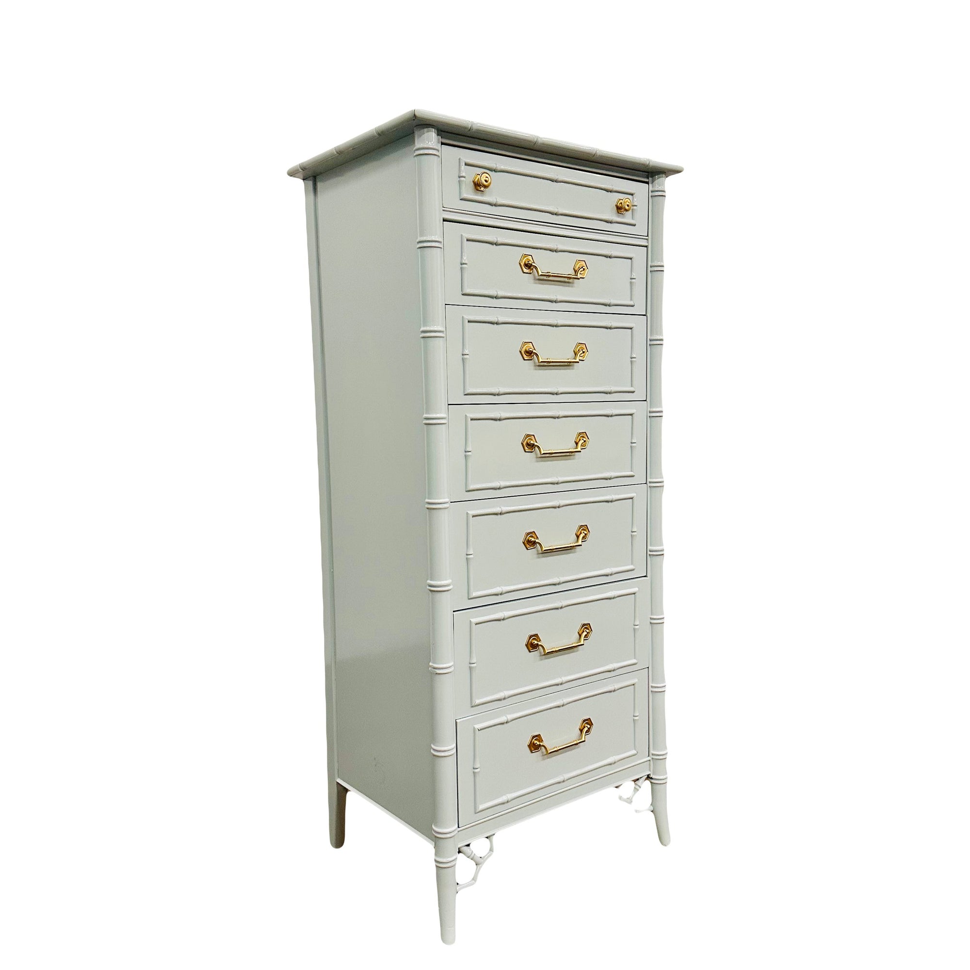 AVAILABLE: Blue Thomasville Faux Bamboo Lingerie Chest AVAILABLE: Blue Thomasville Faux Bamboo Lingerie Chest